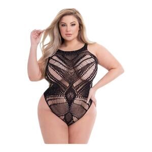 Baci Jacquard Bodysuit Black 1pc Women's QS 14-18 Queen Size New